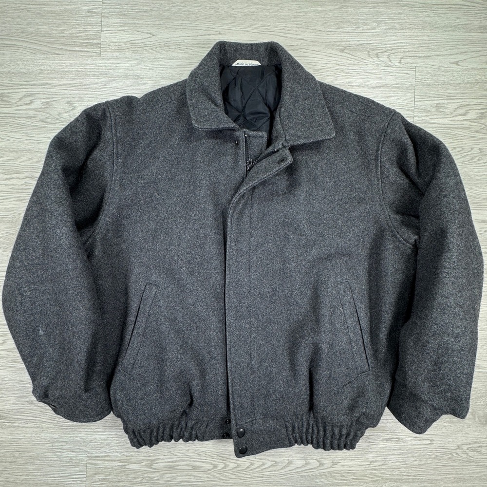 Dash Men's Wool Bomber Jacket Medium Gray Quilted Lined Zip Up Vintage
